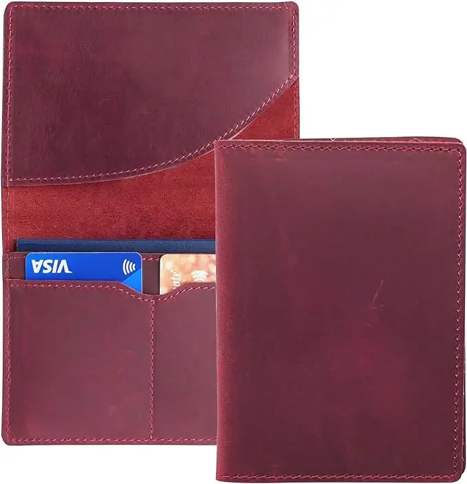 New Arrivals Genuine Crazy Horse Leather Passport Cover Solid Credit ID Card Case Holder Business Unisex Travel Wallet