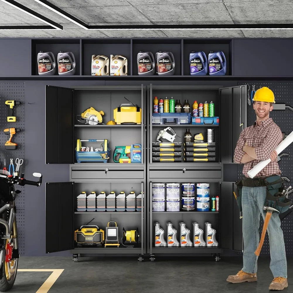 Metal Garage Storage Cabinet with Locking Doors and Adjustable Shelves Rolling Tool Storage Cabinet with 4 Wheels and 1
