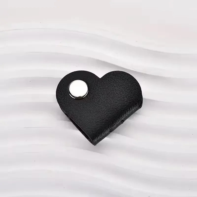 Multifunctional PU Leather Phone Data Cable Organizer Data Storage Heart-shaped Cable Clip Hub Wired Headphone Winding
