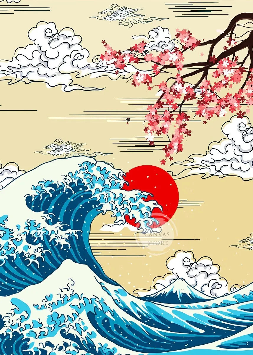 The Great Wave Off Kanagawa Poster Japanese Ukiyo-e Art Print Minimalist Vintage Wall Decor for Zen Office Home Decor