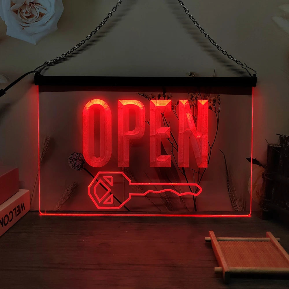OPEN Keys Store Cutting Shop-LED Neon Sign-3D Carving Wall Art for Home,Room,Bedroom,Office,Farmhouse Decor - Red / EU