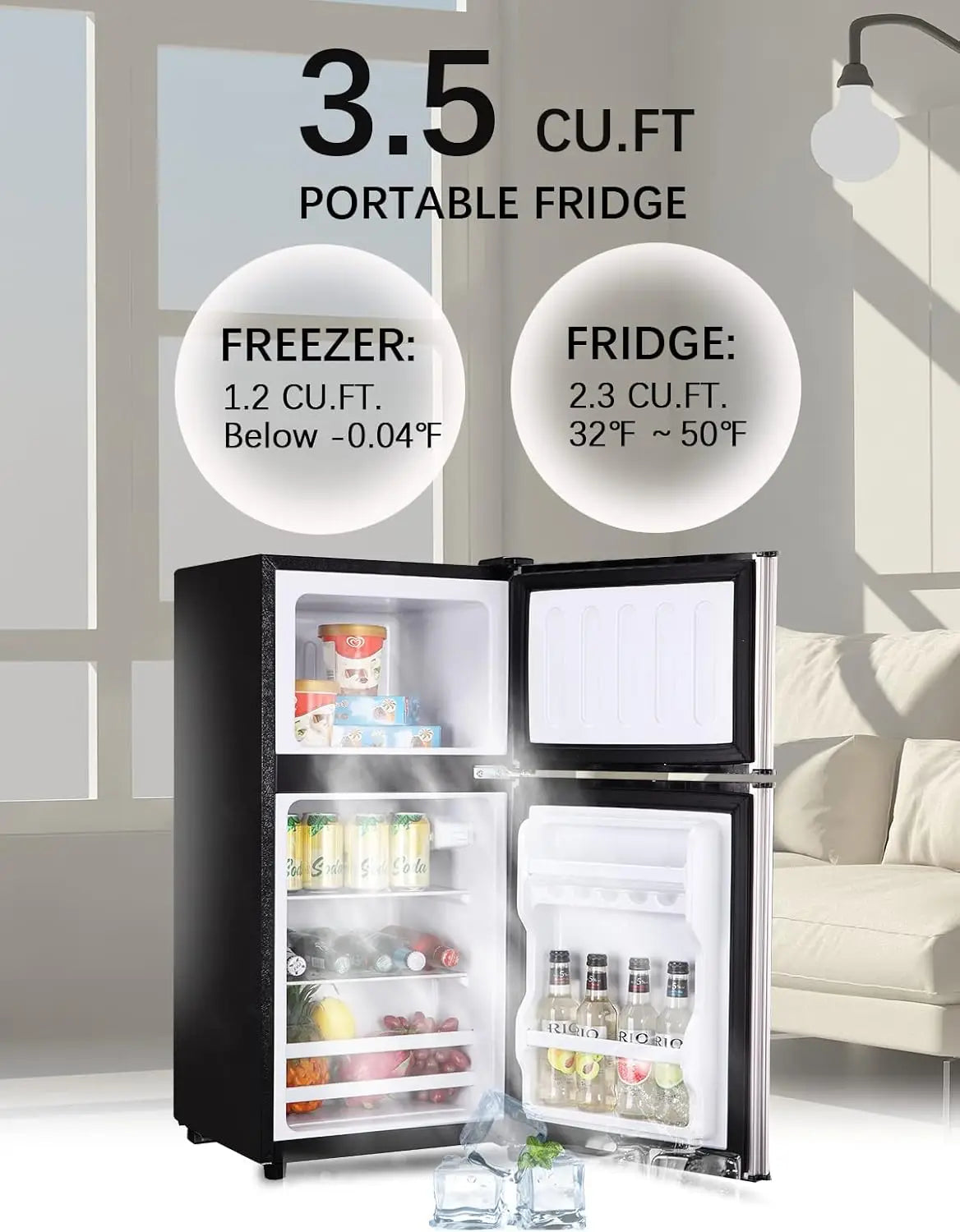 KRIB BLING Mini Fridge with Freezer on Top 3.5 Cu.Ft Compact Refrigerator with 7 Levels Adjustable Thermostat Small