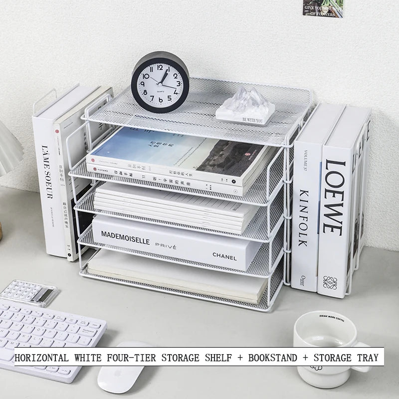 Desk storage and accessories 4-tier paper trust tray storage box with file holder desk storage office supplies desk