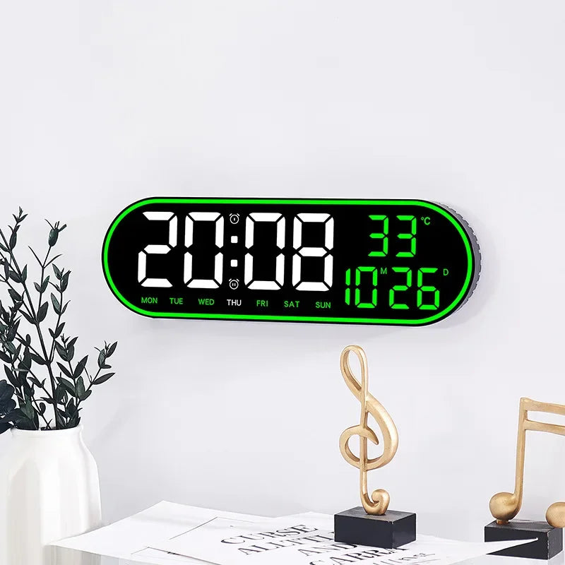 LED Digital Wall Clock Remote Control Electronic Mute Clock with Temperature Date Week Display 15-inch Timing Function