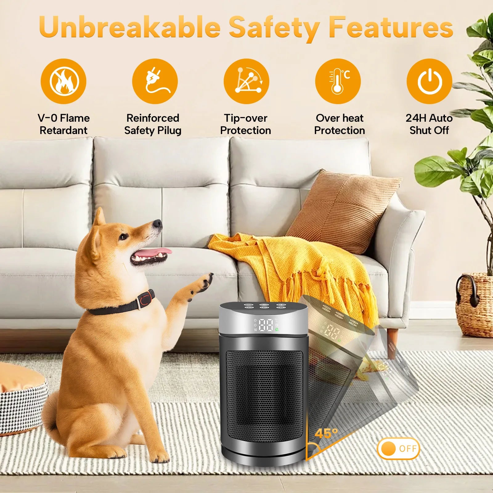 Portable Electric Heater Space Heater Indoor Energy Saving Hot Air Heater Energy Efficient for Household Desktop Office