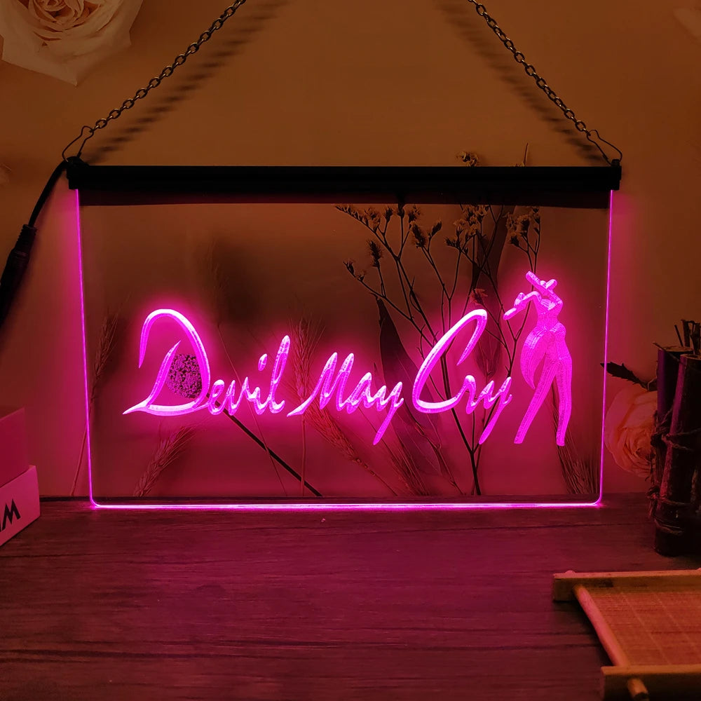 Devil May Cry-3D Carving LED Neon Sign Wall Art for Home,Room,Bedroom,Office,Farmhouse Decor - Pink / EU-30x20cm