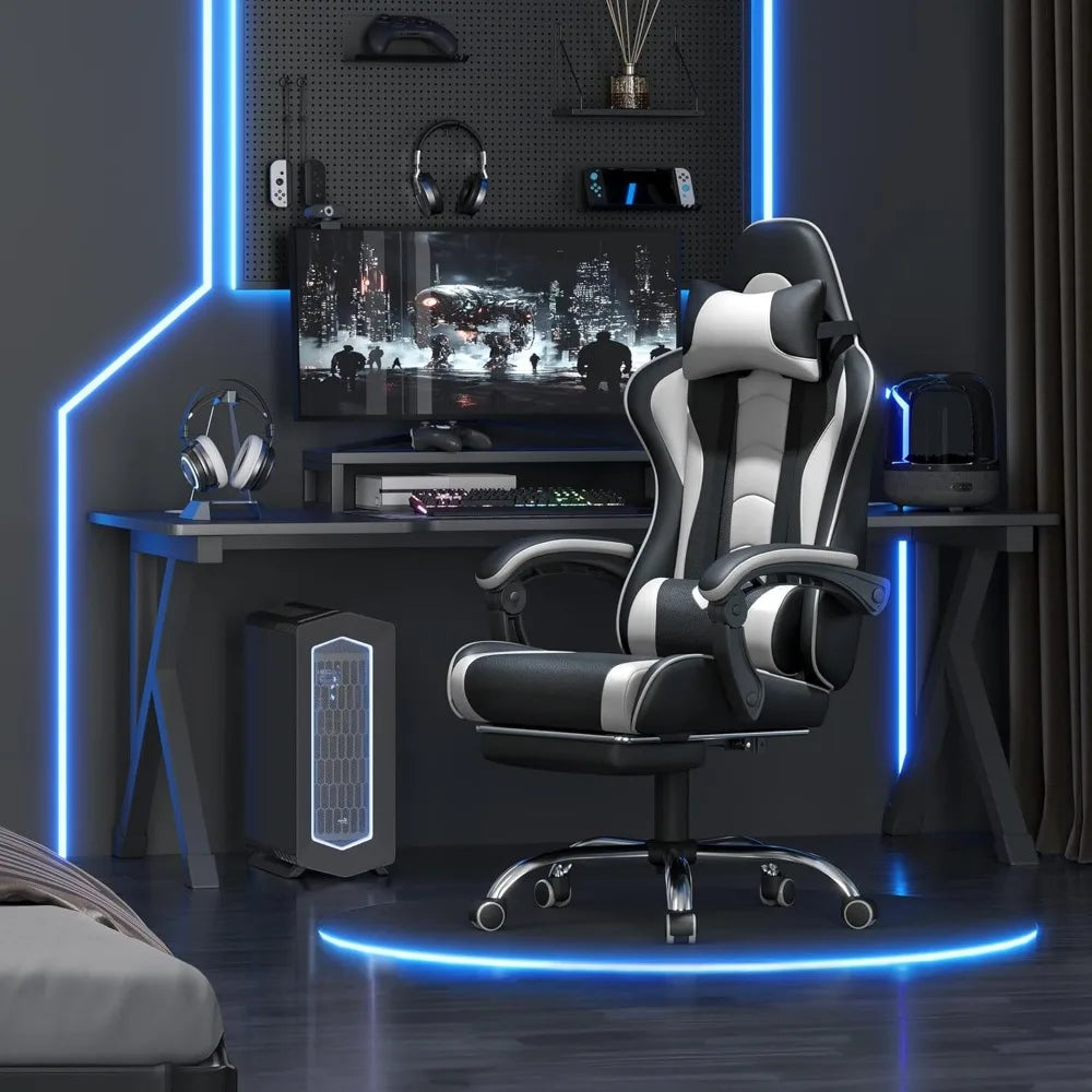 Ergonomic Gaming Chair with Swivel Seat&Headrest Adjustable Video Game Chair with Massage Lumbar Support and Footrest