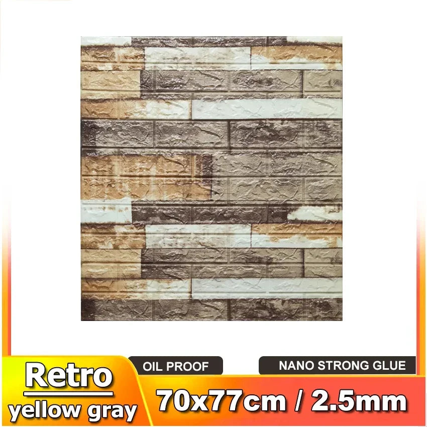 5/10/12PCS Wall Stickers Paper thick 2.5mm New 3D Retro Wallpapers Home Decor at Living Room Kitchen Office TV Backdrop