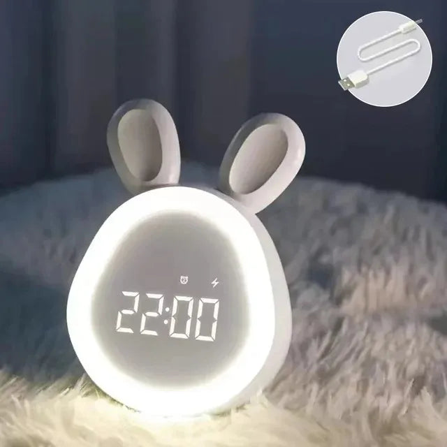 Mini cartoon rabbit LED alarm clock night light for students dormitory digital display children wake up light USB