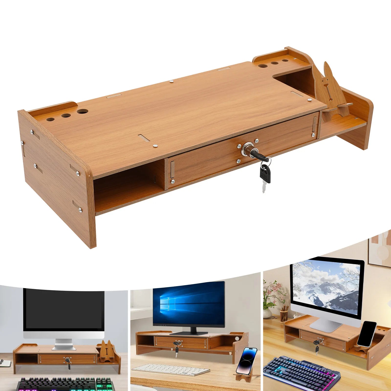 Thickened Sides 48*20*10.5cm Wood Computer Monitor Booster Stand Desktop Monitor Stand Tabletop Monitor Riser Stand
