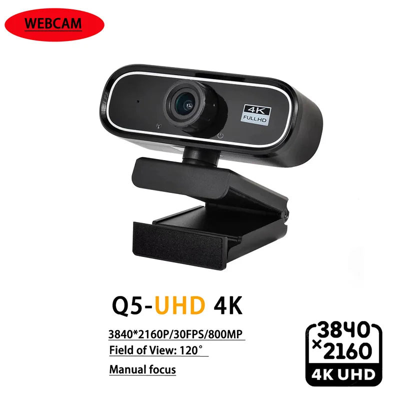 EXHQDR UHD 4K USB Webcam New Upgraded Model with 120° Wide-Angle Lens and Manual Focus. This plug-and-play computer
