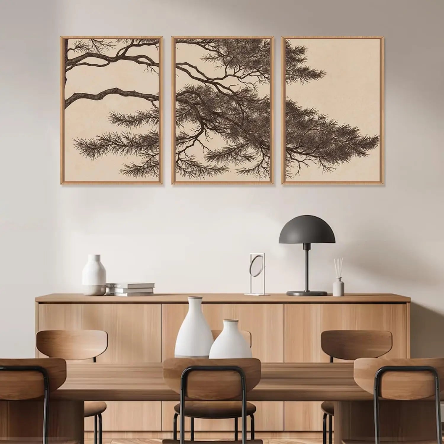 3Pcs/Set Vintage Pine Tree Branches Canvas Poster Wall Art Modern Plant Brown Prints Living Bedroom Office Home Decor
