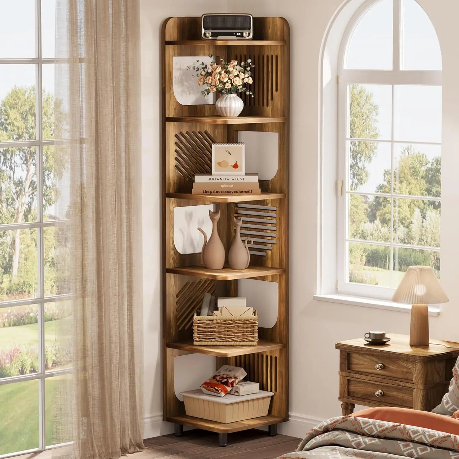 Corner Shelf,Narrow Corner Bookshelf,Freestanding Corner Display Storage Shelf Organizer for Living Room Kitchen Office
