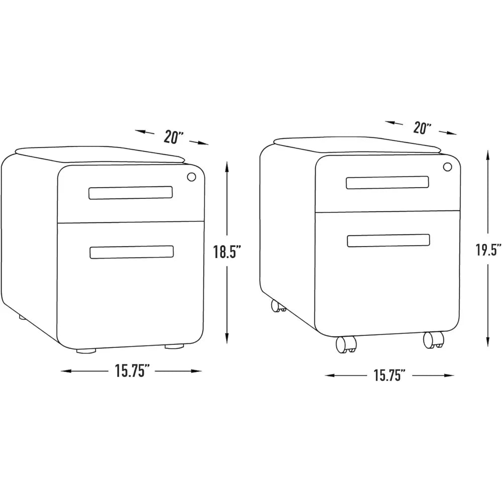 STOCKPILE Mini Seated 2 Drawer Mobile File Cabinet with Removable Magnetic Cushion Seat - Short Version Metal Filing