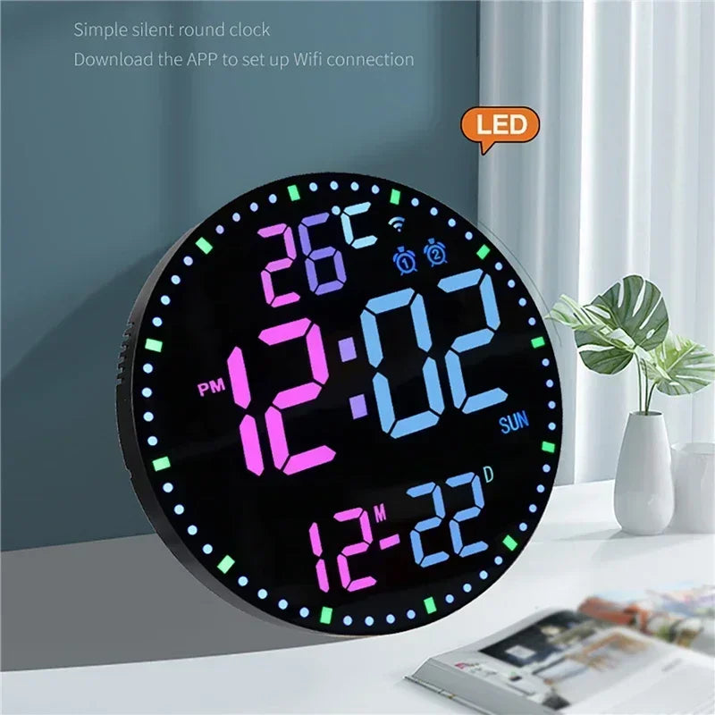 RGB LED Digital Wall Clocks Intelligent Wifi App Control Temperature Date Week Display Multi-functional Electronic