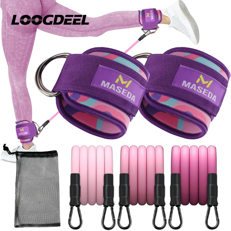 LOOGDEEL D-Ring Support Ankle Cuffs Resistance Bands Ankle Straps Fitness Yoga Leg Strength Safety Extensions Gym Guard