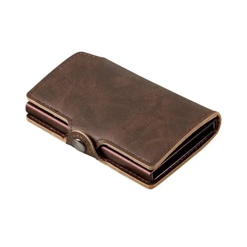 Split Genuine Leather Mens Slim Wallet Pop Up Credit Card Holder with RFID Blocking Money Clip Stylish Front Pocket