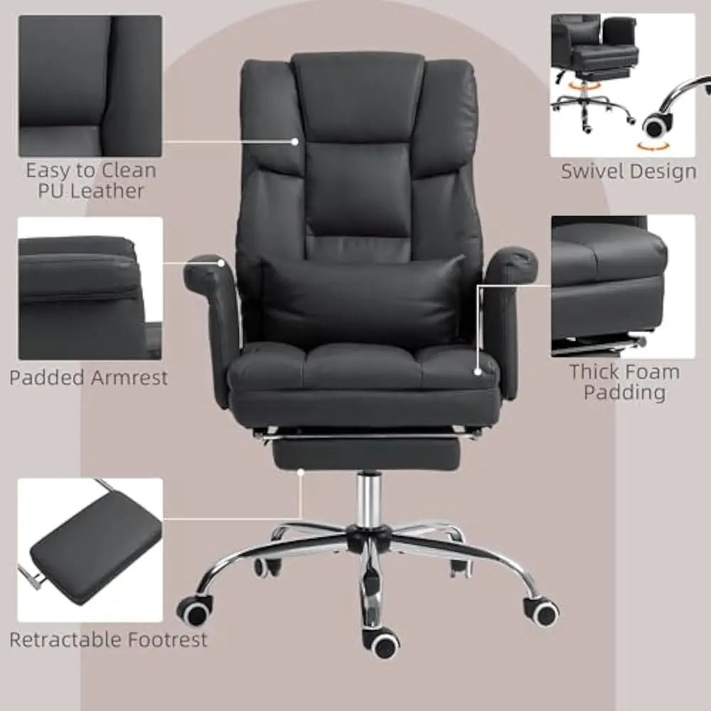 Executive Office Chair with Footrest and Lumbar Support PU Leather Ergonomic Offices Desks Chairs Reclining and Swivel