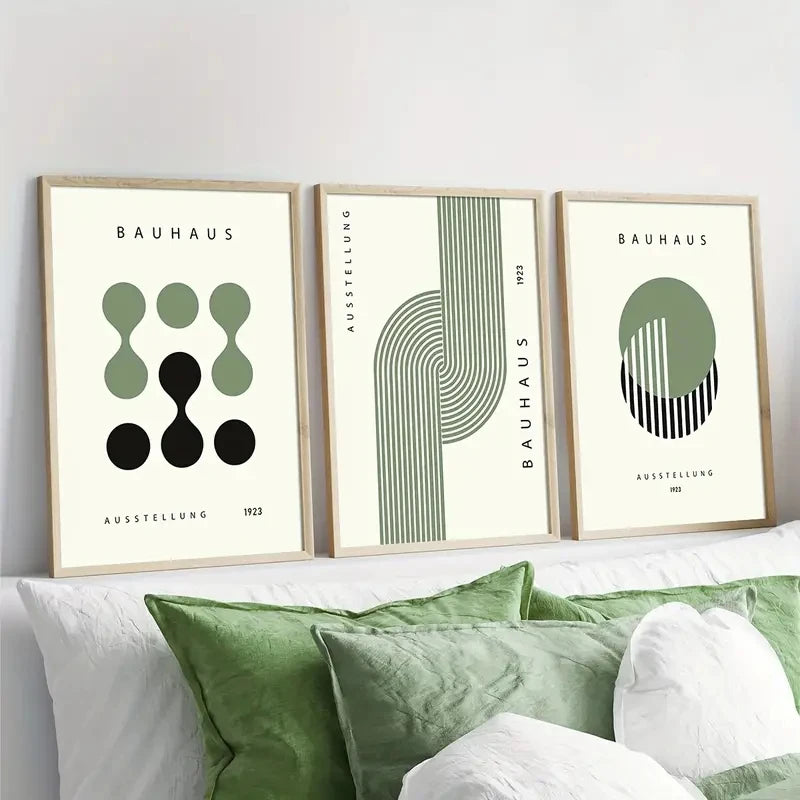 Green Bauhaus Abstract Geometric Canvas Prints Modern Creative Pattern Wall Art Poster for Home Office Living Room