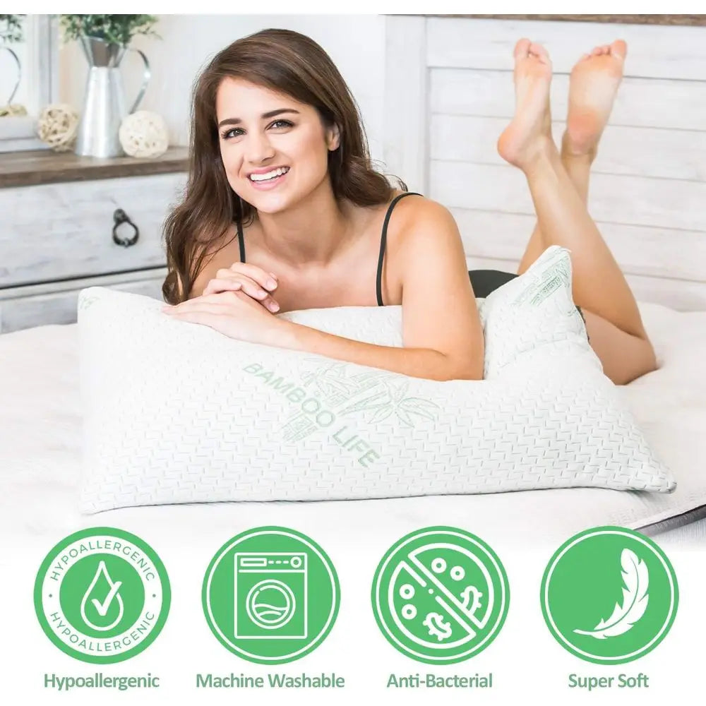 King Size Cooling Memory Foam Pillows Set 2-Pack with Removable Bamboo Cover for All Sleep Positions - United States