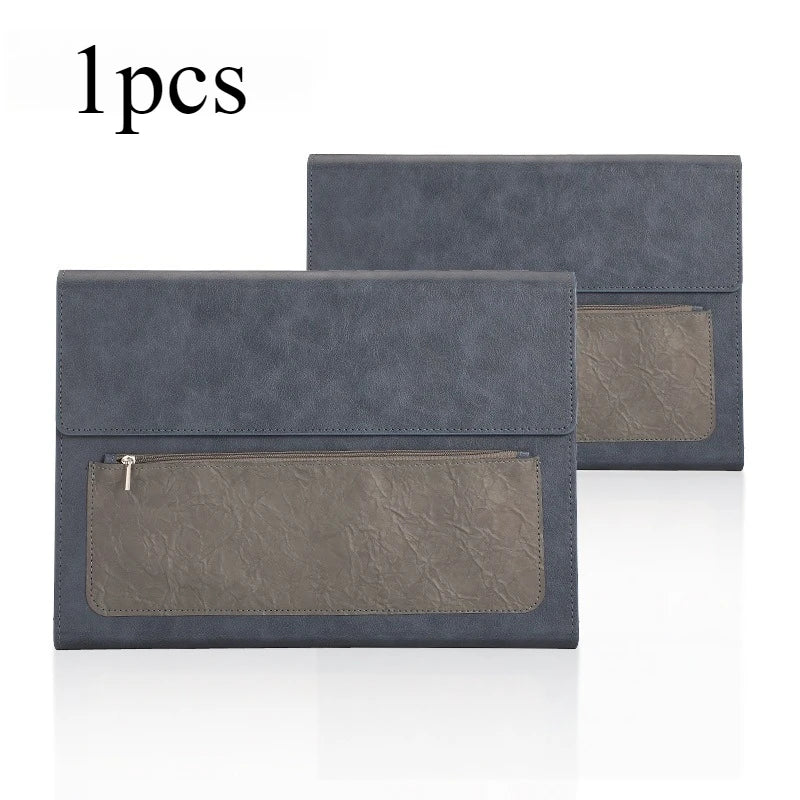1PCS Leather A4 Document Bag Thickened File Folder Large Capacity Storage for Office Home Use - Light Grey