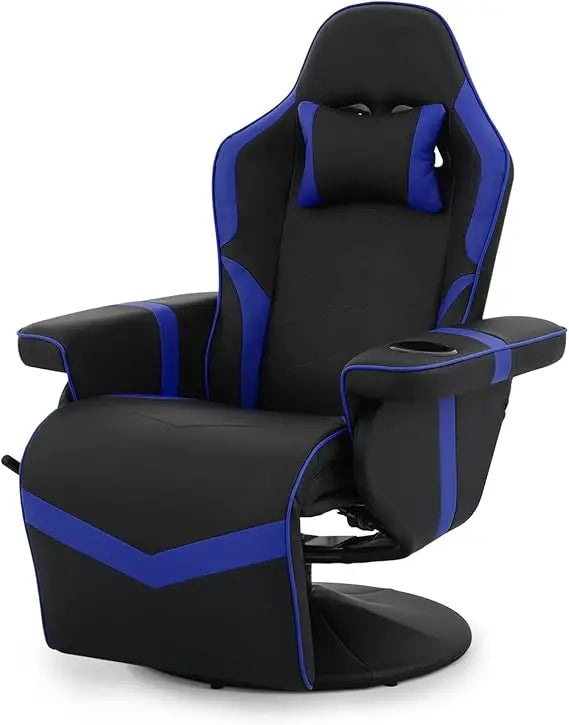 360° Swivel Gaming Recliner Chair Ergonomic PU Leather Reclining Chair with Adjustable Backrest Footrest Cup Holder &
