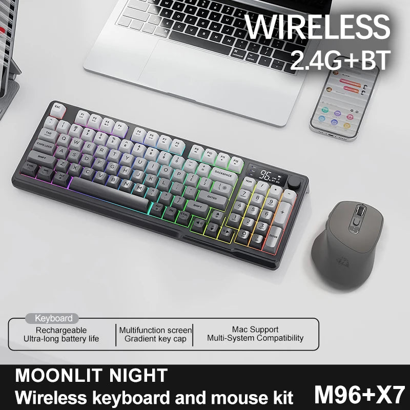FreeWolf M96 Wireless Keyboard with Screen,Gaming Keyboard Bluetooth Dual-Mode Connection,Multi-Device
