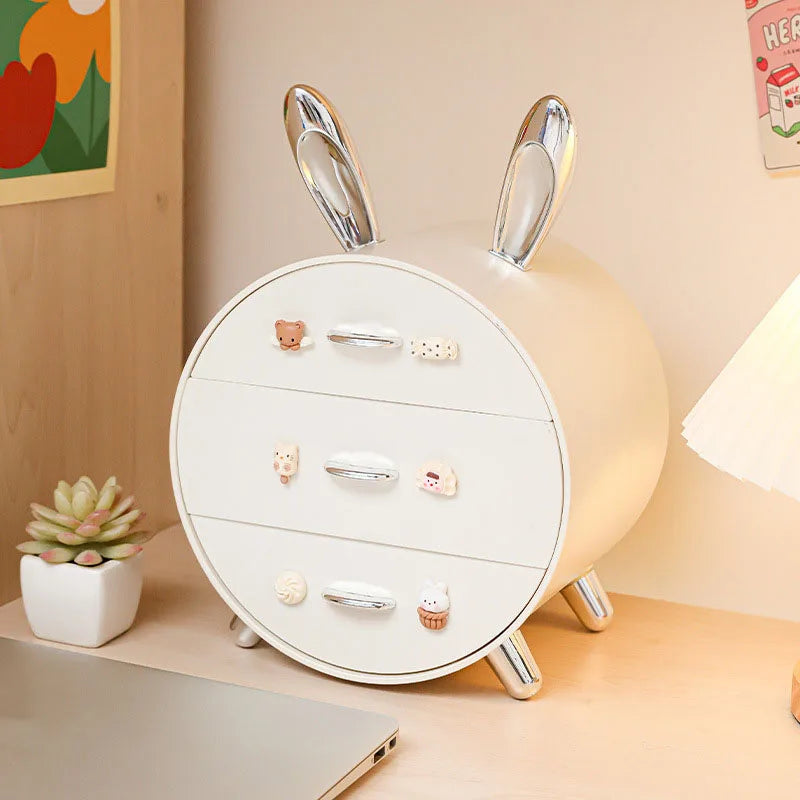 1pc Cartoon Bunny Hairpin Desktop Stationery Storage Box Multi-layer Drawer Storage Box for Cosmetic Accessories