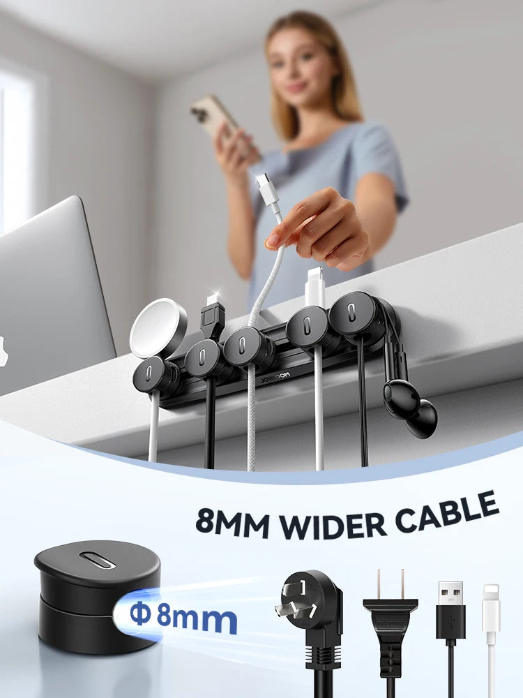 Joyroom 5-in-1 Magnetic Cable Organizer Management Adjustable Sliding Track Cable Clips Under Desk Wire Keeper JR-ZS588