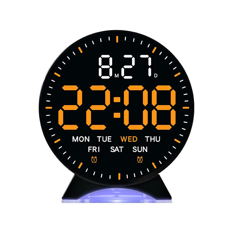 LED Digital Alarm Clock Week Date Second Hand Display Brightness Adjustable 2 Alarms Table Ambient Light 12/24H