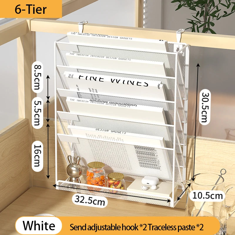 Desk File Organizer Mesh 5-Tier Hanging Wall Mount Document Organization Stand Desktop Vertical Mail Paper Folder