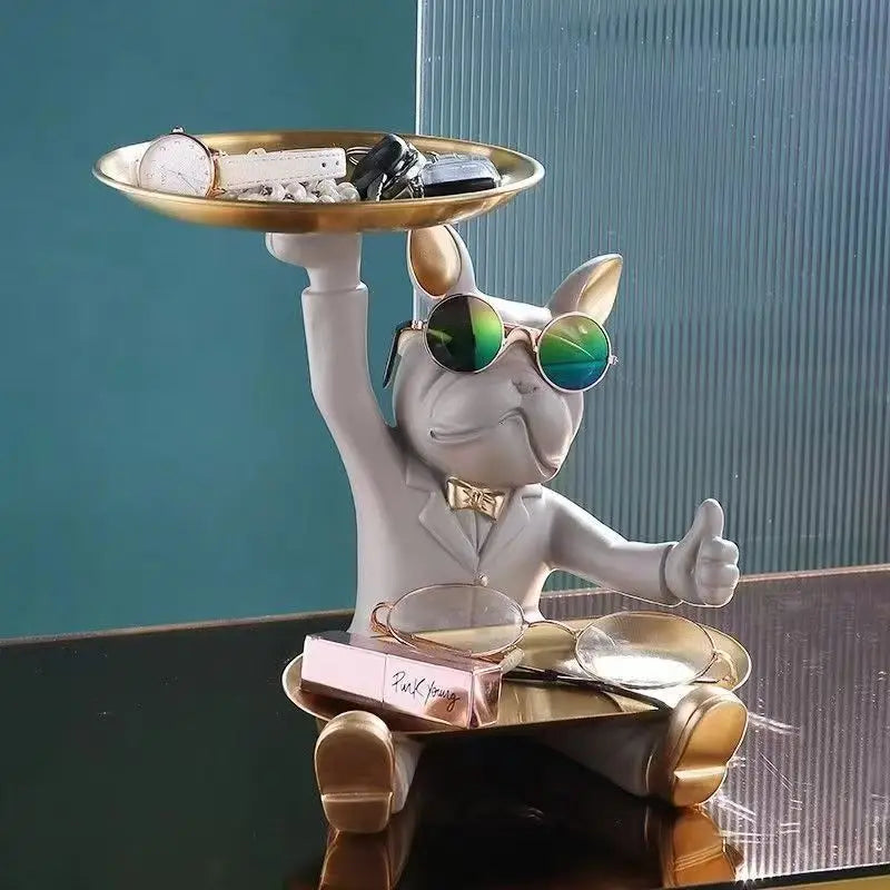 Resin French Bulldog Tray Statue Cool Bulldog Storage Decor Key Bowl Dog statue For Modern Home Decor Office Desk Decor