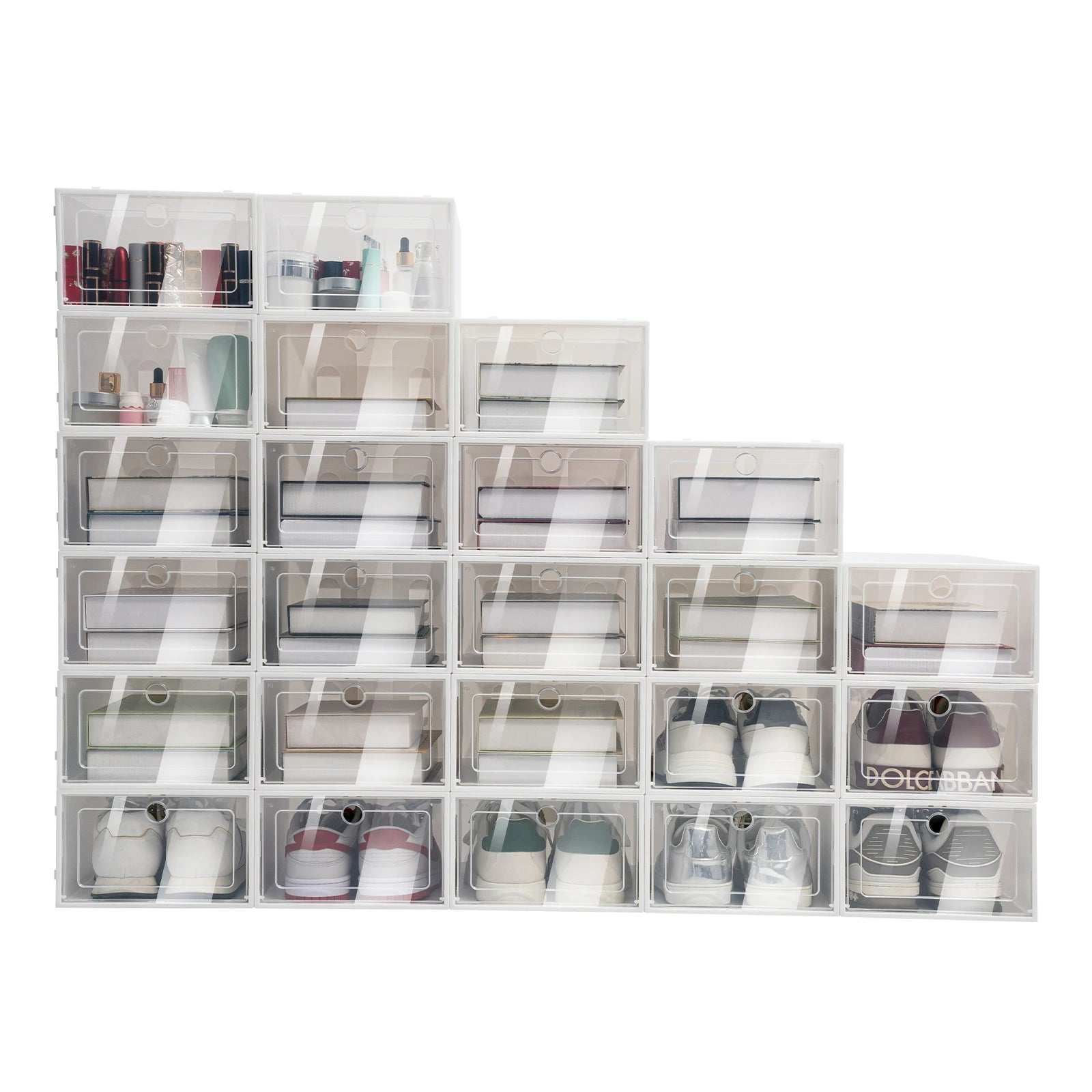 24 pcs Thick Transparent Shoe Box Simple Plastic Drawer Style Stackable Box Dustproof Free Combination Rack - United