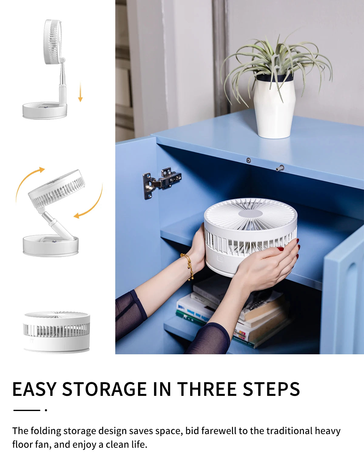 UNITEDTME Oscillating Fan Foldaway with Remote Control Battery Powered Fan for Camping 4 Speed Timer Portable - United