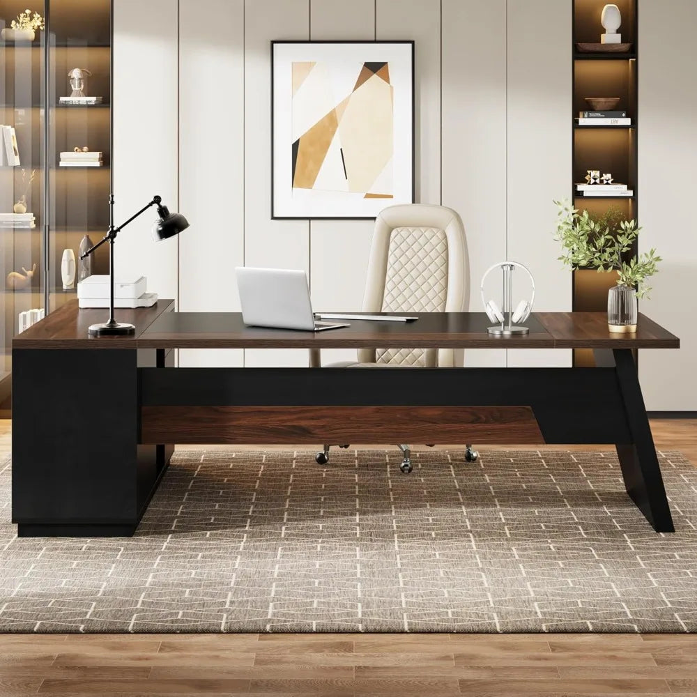 78 Inch L Shaped Executive Desk Large Desk with Drawers and Side File Cabinets Modern Home Office Computer Desk