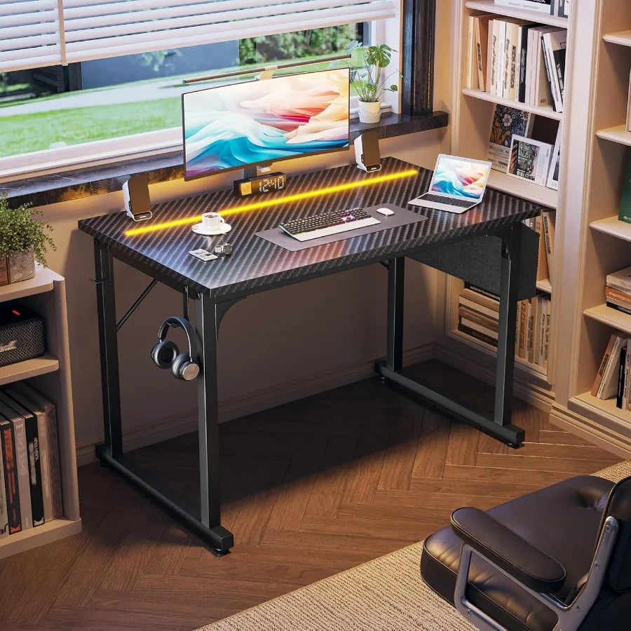 40 Inch Computer Desk with LED Lights Designed for Small Spaces Ideal for Home Office and Study Areas Features Builtin