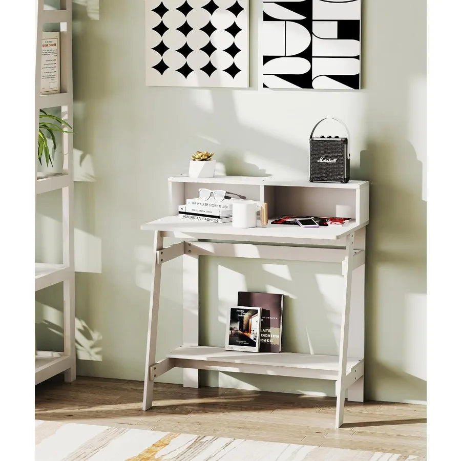 Compact White Corner Desk for Bedroom or Small Office Space with Builtin Storage Ideal for Computer Setup