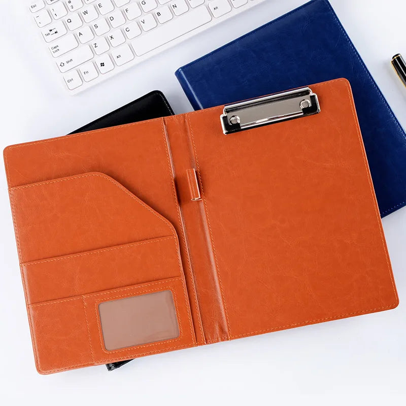 B5 / A5 Black Leather Padfolio Portfolio File Folder Clipboard Document Holder Business Folder Writing Pad Clipboard