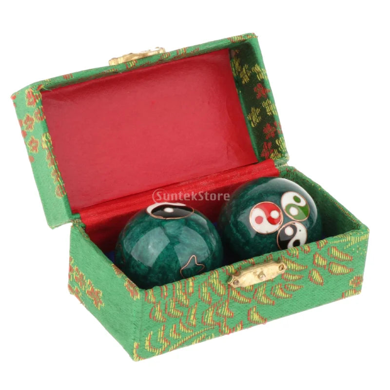 2pcs Chinese Baoding Balls With Fitness Seniors Finger Dexterity Massager Baoding Balls Relax - Gossip green 42mm