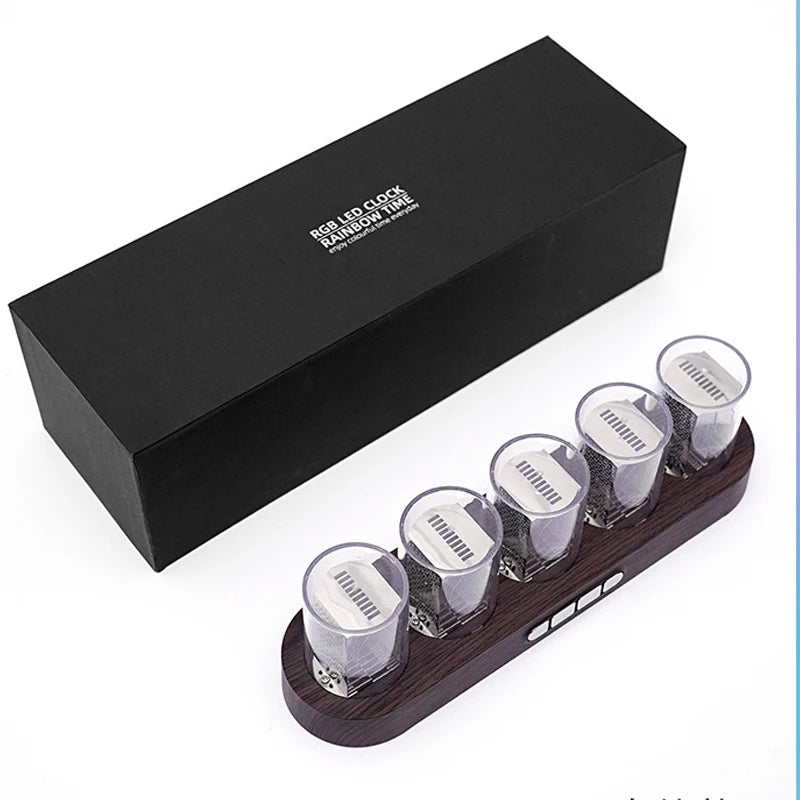 Digital Nixie Tube Clock with RGB LED Glows for Game Room Desktop Decoration. Luxury Box Packing for Gift Idea. - WOOD