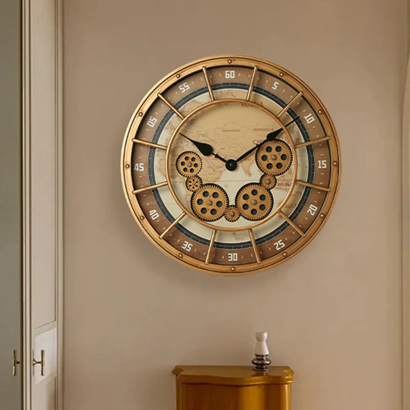 46cm Real Moving Gears Wall Clock Large Industrial Steam Punk Roman Numeral Wall Clock Living Room Home Decoration