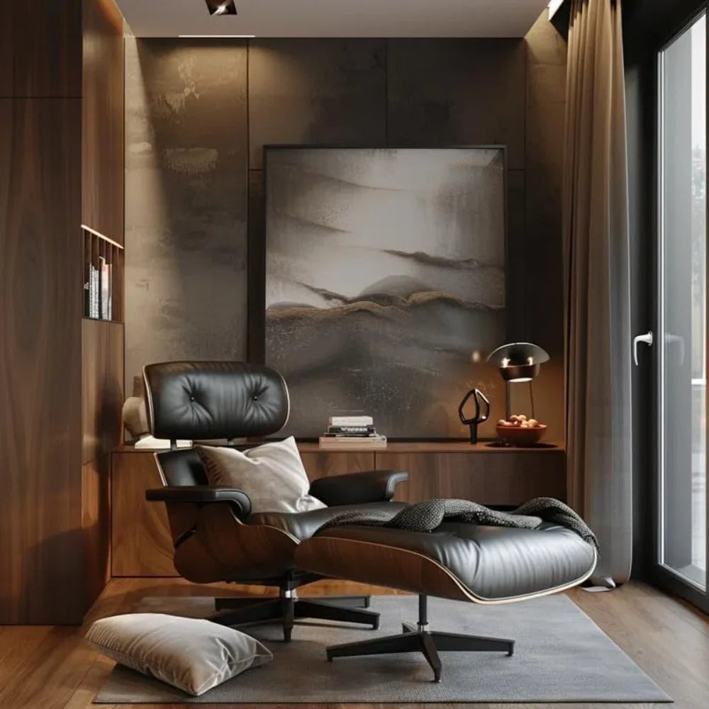 top-black-grain-leather-mid-century-chaise-lounge-chair-and-ottoman-modern-chair-classic-design-walnut-wood-heavy-duty-base