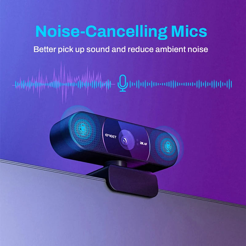 Webcam 2K Web Camera 1080P 60FPS Streaming Camera Autofocus EMEET C960 2K USB WebCam With Microphones for YouTube