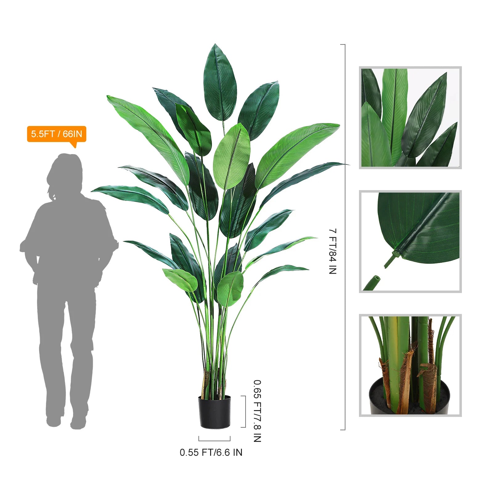 Artificial Bird of Paradise Plant 6FT(72in)/7FT(84IN) Fake Palm Tree for Indoor Outdoor Modern Decor Faux Plants