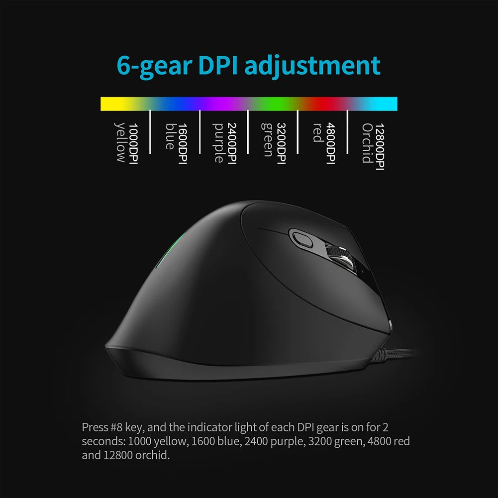 ZELOTES T-50 Ergonomic Wired Vertical RGB Mouse 12800 DPI Adjustable for PC Computer Gaming USB Wired Vertical Optical