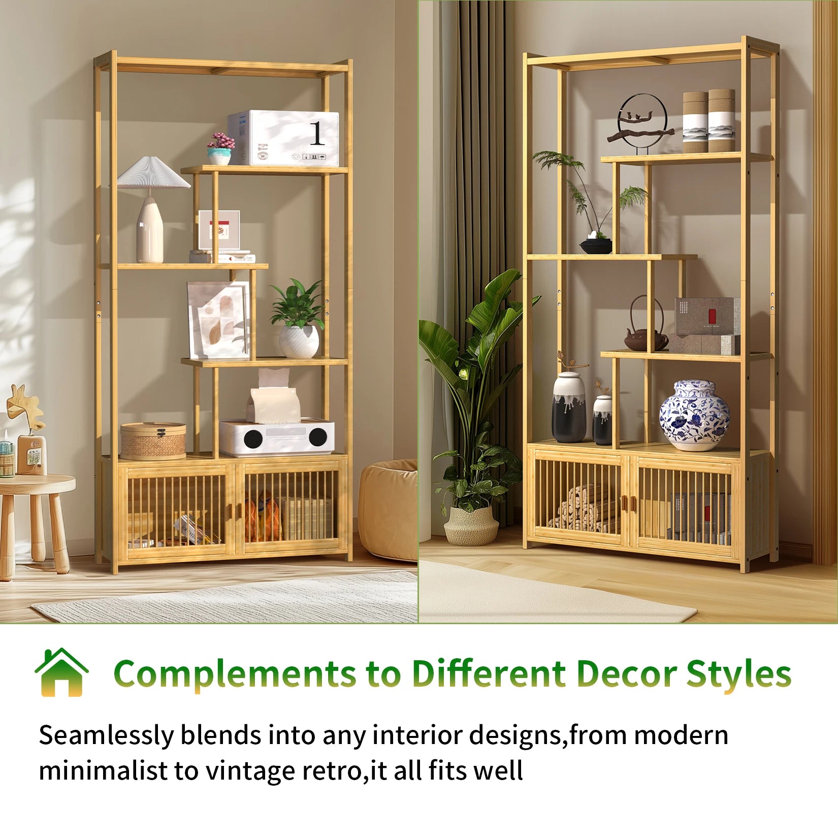 Free Standing Storage Rack Bamboo Bookshelf Cupboard Living Room Bedroom