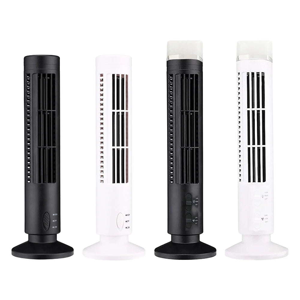 LED Tower Fan Bladeless Tower Fan 90 Degree Oscillating Quiet Portable USB Electric Desk Fan with Light for Home