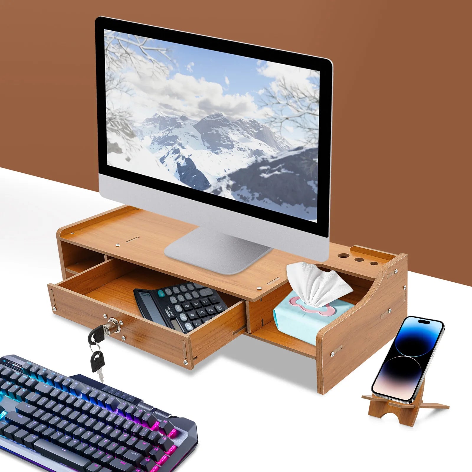 Thickened Sides 48*20*10.5cm Wood Computer Monitor Booster Stand Desktop Monitor Stand Tabletop Monitor Riser Stand