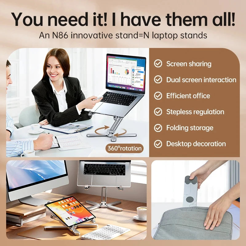 MC N86 Laptop Stand 360°Rotating Portable Notebook Bracket Heat Dissipation Folding Aluminum Holder Suitable