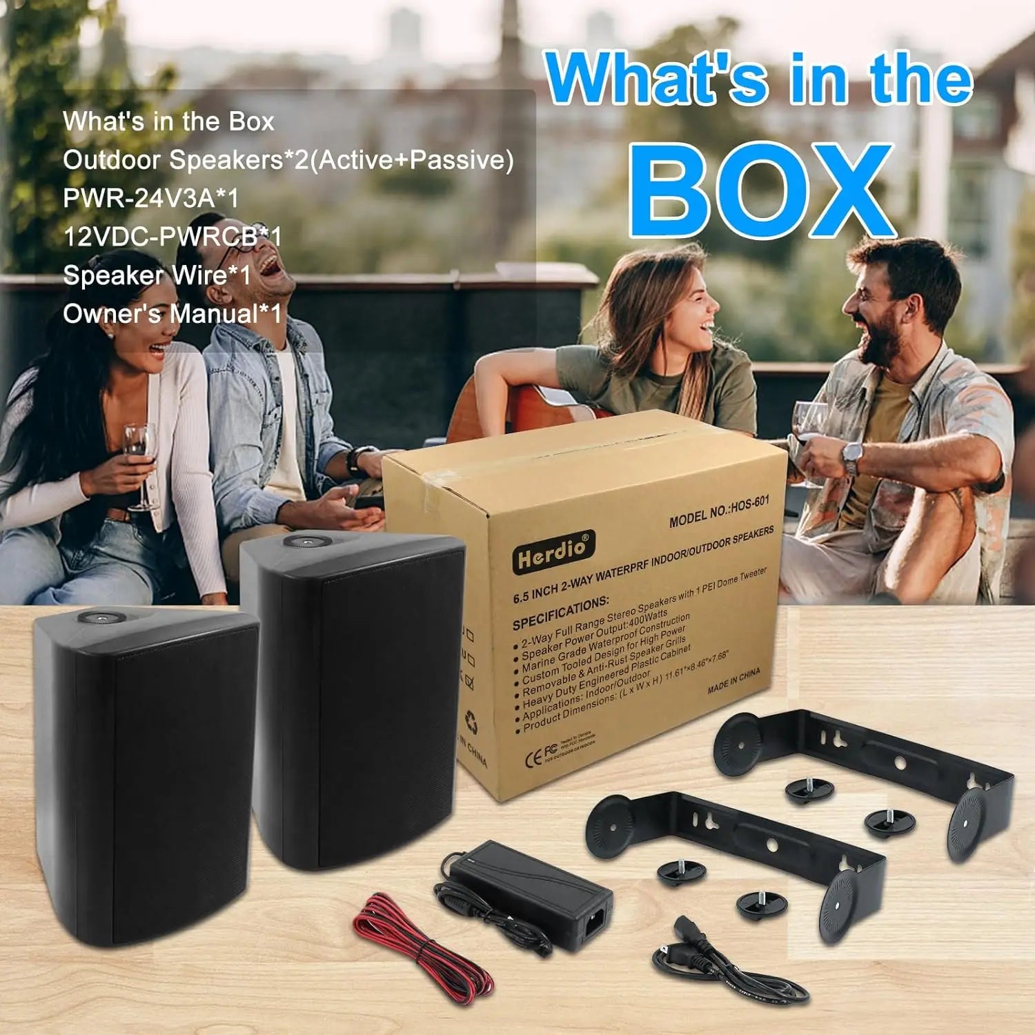 Herdio 6.5’’ 400W 2PCS Indoor Outdoor Bluetooth Speakers Wall Mount Speakers Waterproof Weather Resistant For Patio